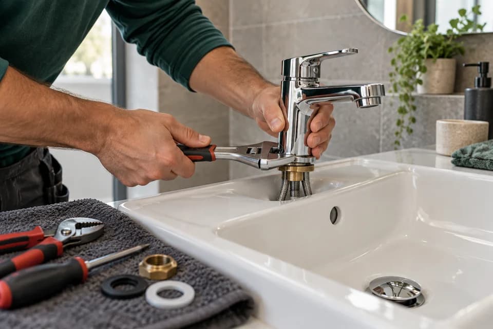 Installation d’un mitigeur sur un lavabo