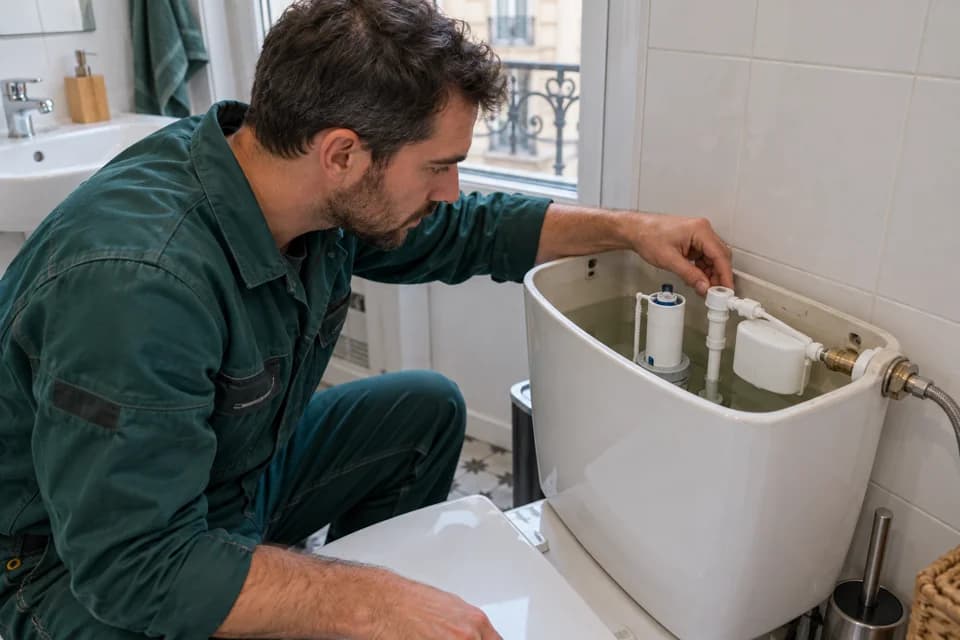 Inspection du mécanisme dans un réservoir WC